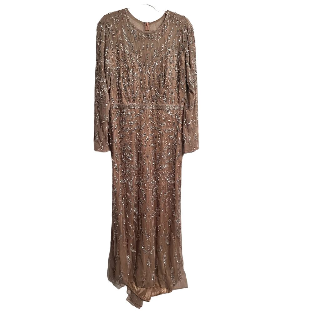 Mac Duggal Beaded Long Sleeve Evening Gown Mocha Size 16 5124 NEW $598 - Picture 2 of 12
